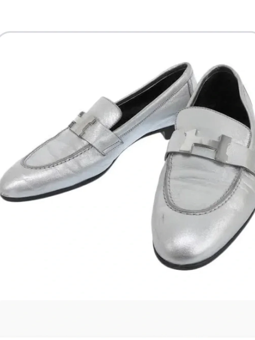 Hermès Silver Loafers